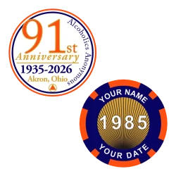 Custom Founders' Day 2026 - 91st Anniversary AA sobriety coin, front and back
